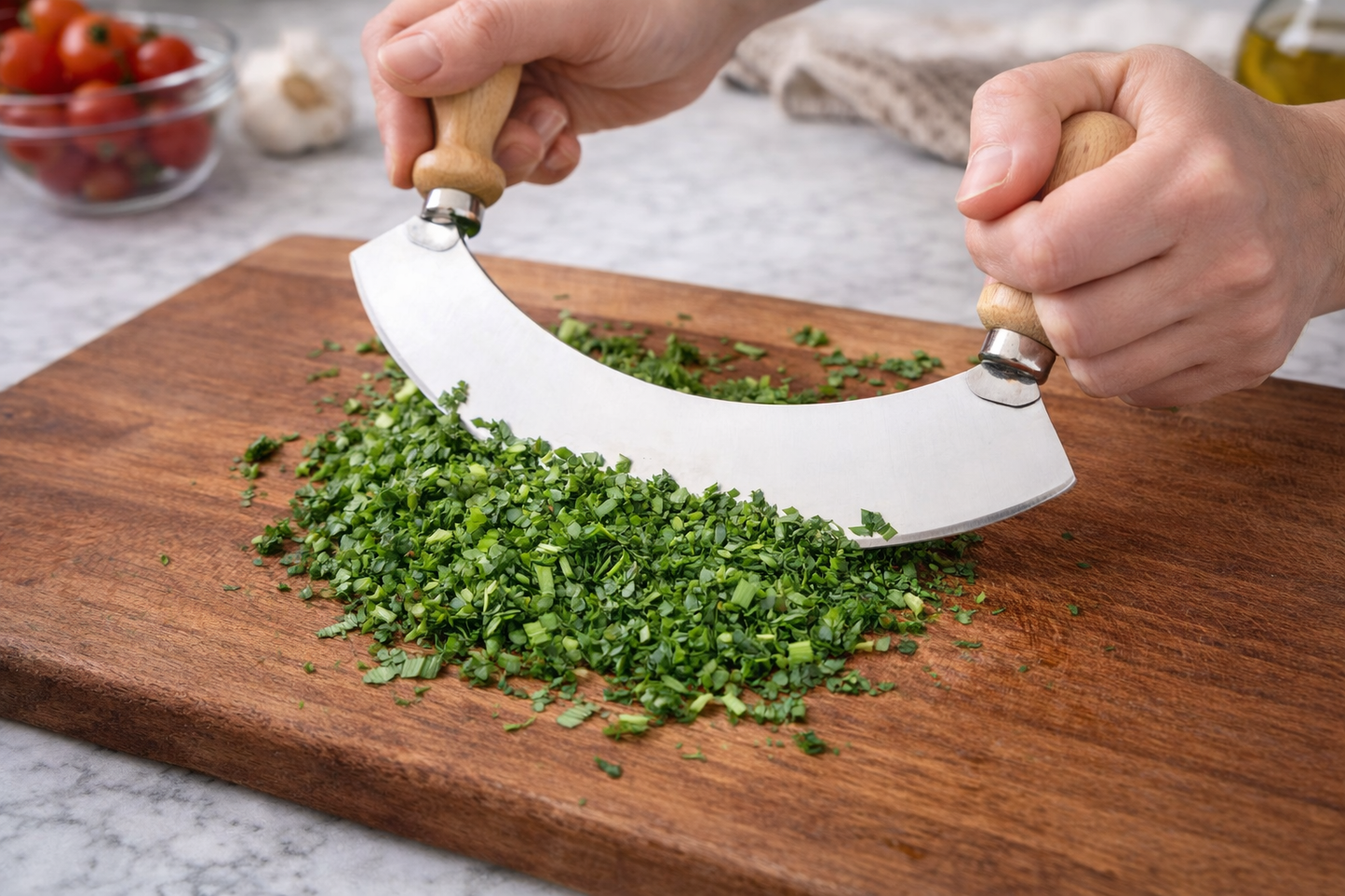 Nož za sjeckanje začina i rezanje bureka – inox mezzaluna 24cm