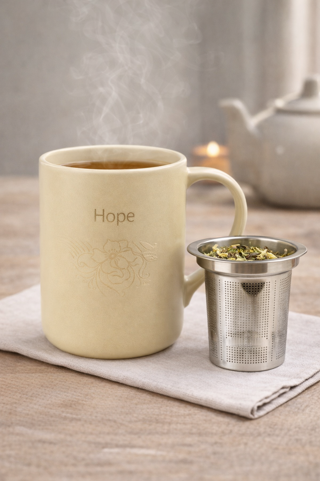 Šalica za čaj s poklopcem i inox filterom – Wish 🌸