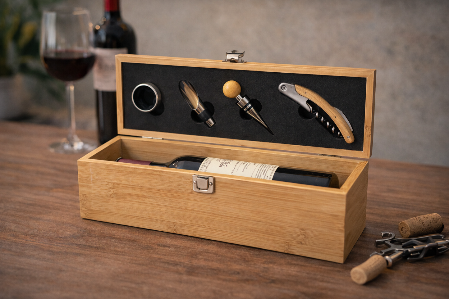 Sommelier set 5/1 u drvenoj kutiji – Poklon za ljubitelje vina