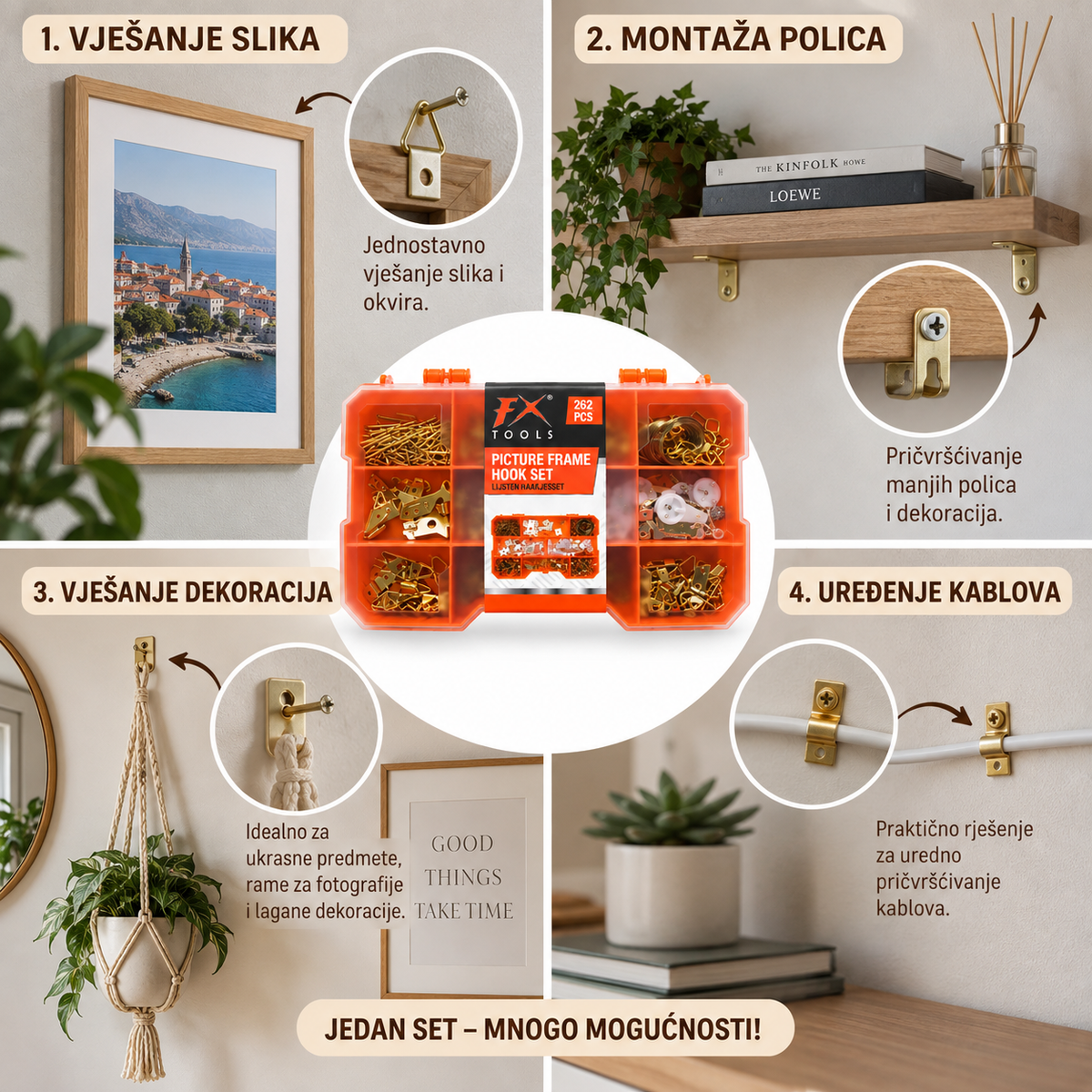 Set kukica za slike i okvire – 262 kom FX