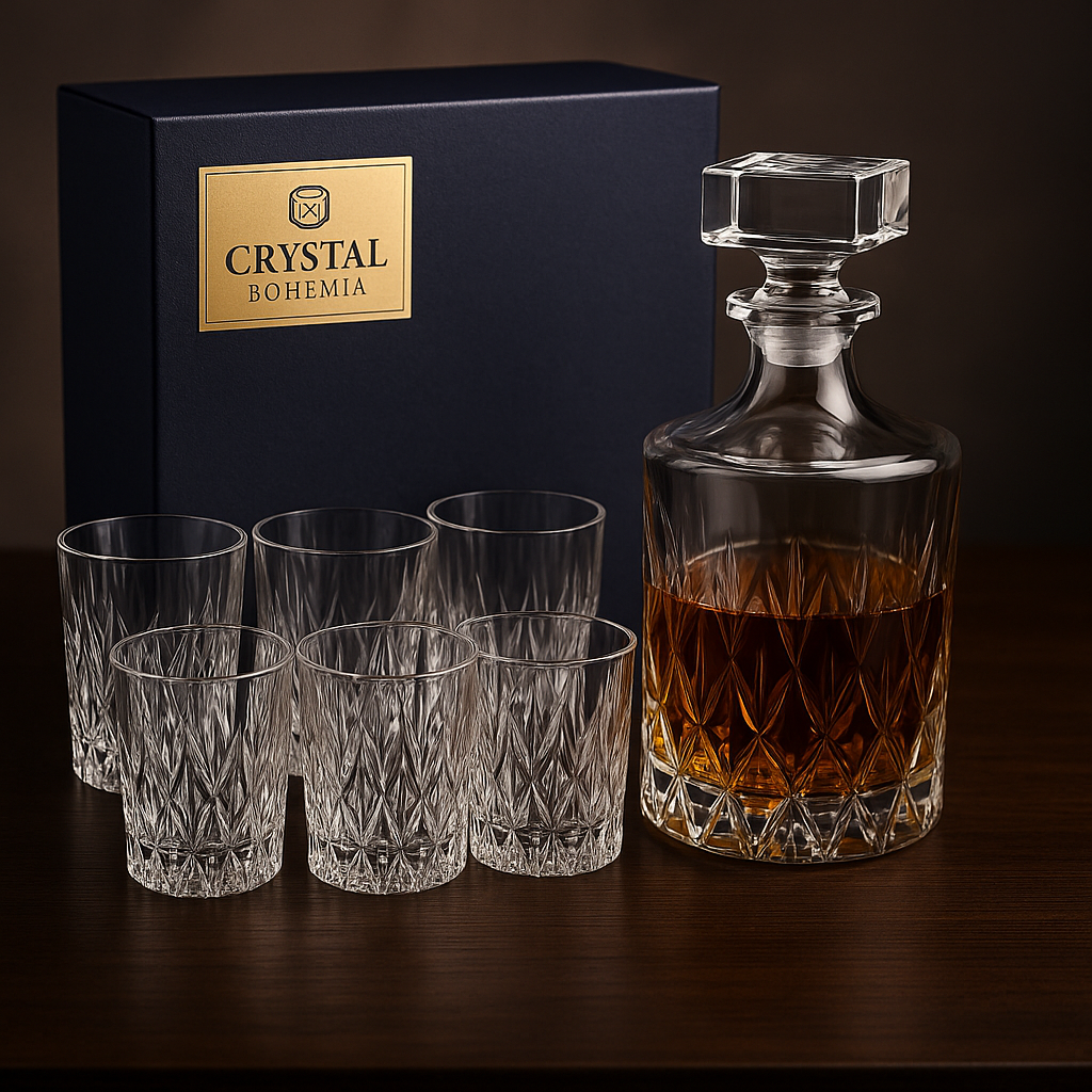 Crystal Bohemia Wicker whiskey set 1+6 –  boca i čaše od češkog kristala
