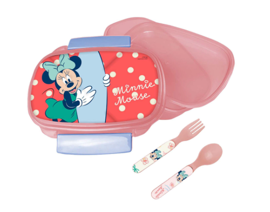 Disney Minnie lunchbox s priborom, Minnie Mouse kutija za sendviče, Disney kutija za užinu, kutija za užinu s priborom, školska kutija Minnie Mouse, plastična kutija za hranu Disney, Minnie Mouse pribor za školu, Back to School pokloni, dječja kutija za užinu Minnie.