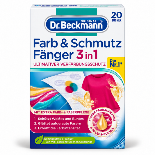 Dr Beckmann, Dr Beckmann 3u1, Dr Beckmann maramice, maramice za pranje rublja, maramice za hvatanje boja, maramice protiv puštanja boje, maramice za perilicu rublja, maramice za šareno rublje, maramice za bijelo rublje, hvatač boja za rublje, hvatač boja za perilicu, zaštita od prijenosa boja, protiv miješanja boja u pranju, pranje šarenog rublja, pranje bijelog i šarenog rublja, zaštita boja odjeće, Dr Beckmann Farb Schmutz Fänger, Farb und Schmutz Fänger 3in1, Dr Beckmann 20 kom, maramice za očuvanje boja
