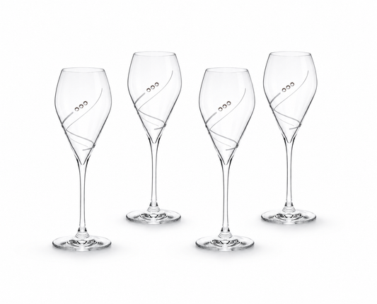 Elegantne Celebration čaše za šampanjac 210 ml s kristalima. Set 2 ručno ukrašene čaše za pjenušac i prosecco, idealan za poklon i vjenčanje.