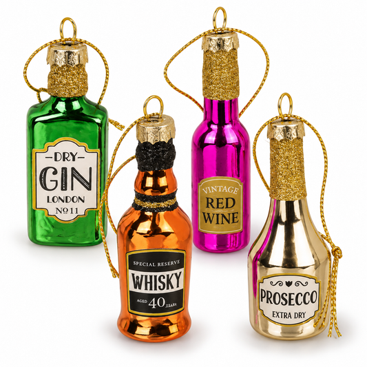 🎄 Stakleni božićni ukrasi bočice – Gin, Processco, Whiskey, Vino