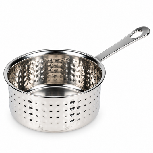 Servirna poudica s ručkom - Inox čekićana - 12 cm