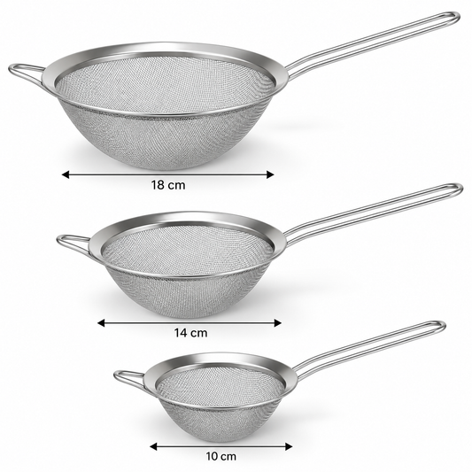 Inox cijedilo, set cijedila, inox cijedila, cijedilo za kuhinju, mrežasto cijedilo, fino cijedilo, cjedilo inox, set 3 cijedila, Kinghoff KH-3412, Kinghoff cijedilo, cijedilo 10 cm, cijedilo 14 cm, cijedilo 18 cm, cijedilo s ručkom, cijedilo za tjesteninu, cijedilo za povrće, cijedilo za voće, cijedilo za rižu, cijedilo za juhu, cijedilo za umak, cijedilo za temeljac, sito za brašno, kuhinjsko sito, inox kuhinjski pribor, profesionalni kuhinjski pribor, ugostiteljska oprema, kuhinjska oprema, ugostiteljska 