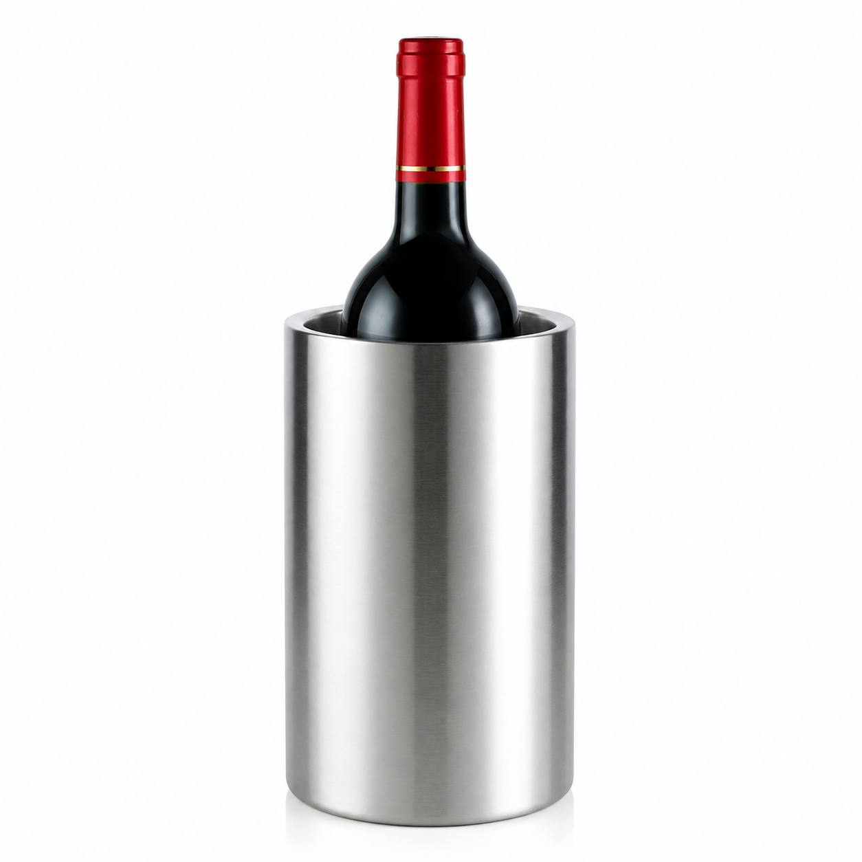 Inox hladilo za vino, hladilo za bocu, posuda za hlađenje vina, duplo stijenjeno hladilo, hladilo za vino bez leda, nehrđajući čelik hladilo, inox držač za vino, hladilo za pjenušac, hladilo za bocu vina 12 cm, hladilo za vino 18,8 cm, profesionalno hladilo za vino, hladilo za restoran, hladilo za hotel, hladilo za bar, hladilo za jahtu, hladilo za apartman, stolno hladilo za vino, posuda za bocu vina, vinska oprema, barska oprema, ugostiteljska oprema, inox barski pribor, elegantno hladilo za vino, hladilo