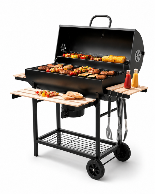 Klausberg KB-9033, roštilj na ugljen, BBQ roštilj, veliki roštilj na ugljen, roštilj s poklopcem, roštilj s termometrom, vrtni roštilj, roštilj za terasu, roštilj za apartmane, roštilj za kuću za odmor, roštilj za vile, roštilj za kamp, roštilj za ugostiteljstvo, roštilj za 6 do 10 osoba, roštilj s policama, roštilj s kotačima, čelični roštilj, roštilj s rešetkom 70x35, roštilj s dodatnom rešetkom, roštilj s regulacijom zraka, roštilj s posudom za pepeo, oprema za roštiljanje, vrtna oprema, oprema za apartm
