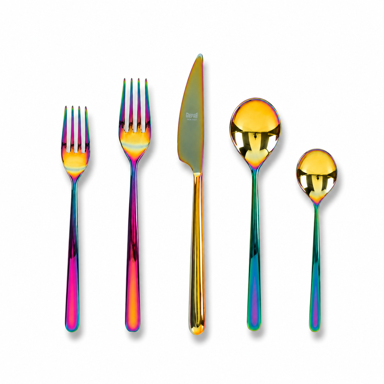 Mepra Due Arcobaleno, Mepra Arcobaleno, Mepra pribor za jelo, rainbow pribor za jelo, šareni pribor za jelo, iridescentni pribor za jelo, luksuzni pribor za jelo, pribor za restoran, pribor za hotele, profesionalni pribor za jelo, ugostiteljski pribor za jelo, pribor za jelo Split, ugostiteljska oprema Split, pribor za restorane Dalmacija, pribor za hotele Dalmacija, Mepra Hrvatska, Mepra Due, Arcobaleno pribor, rainbow vilica, rainbow nož, rainbow žlica, stolna vilica Mepra, stolni nož Mepra, stolna žlica 