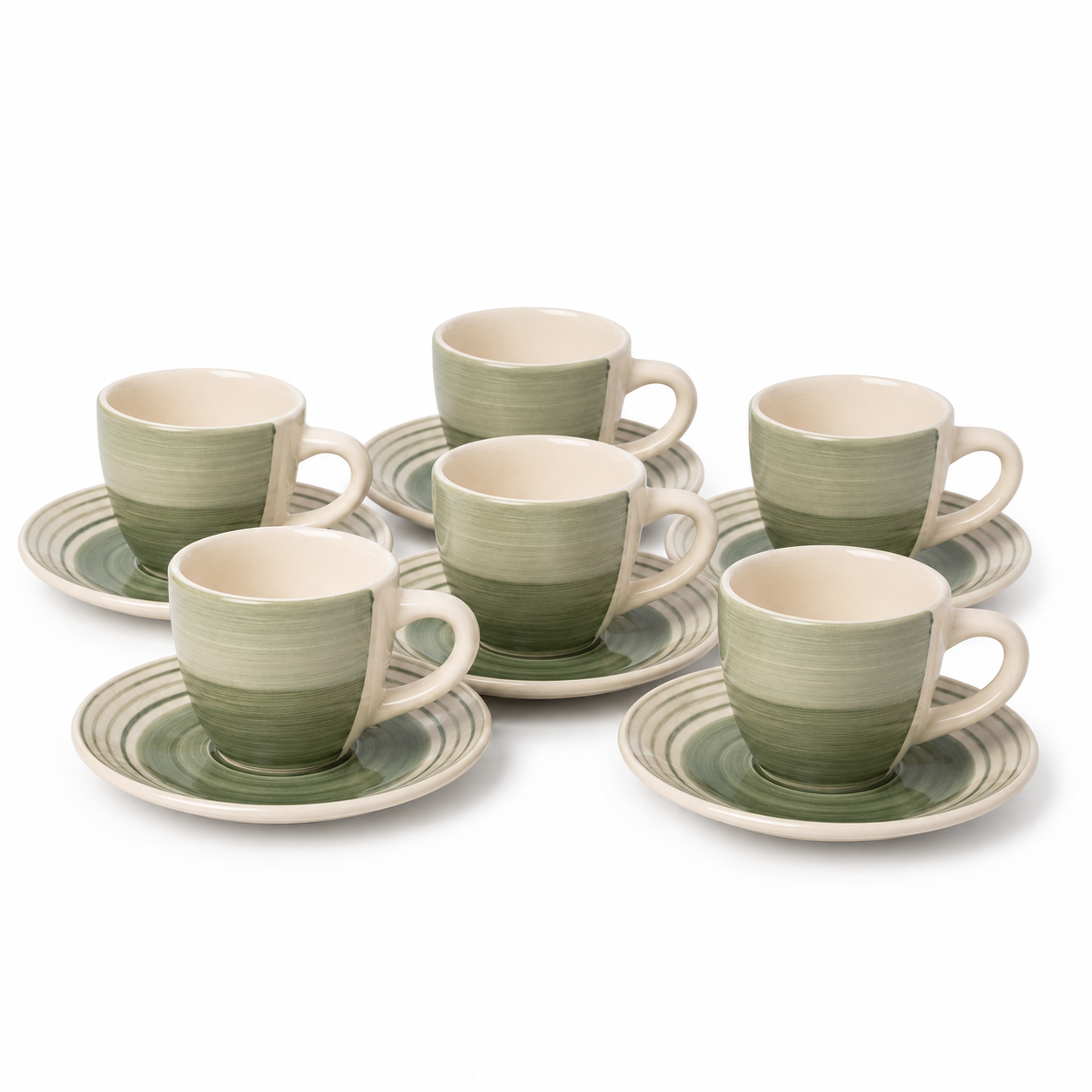 NIDA šalice za kavu, NIDA set šalica, zelene šalice za kavu, set 6 šalica za kavu, set šalica s tanjurićima, šalice za kavu 100 ml, šalice za kavu 120 ml, šalice 100 120 ml, 12 dijelni set za kavu, 6 šalica 6 tanjurića, male šalice za kavu, šalice za malu kavu s mlijekom, šalice za macchiato, šalice za espresso macchiato, šalice za produženi espresso, keramičke šalice za kavu, zelene keramičke šalice, sivo zelene šalice, moderne šalice za kavu, rustikalne šalice za kavu, šalice s tanjurićem, poklon set šali