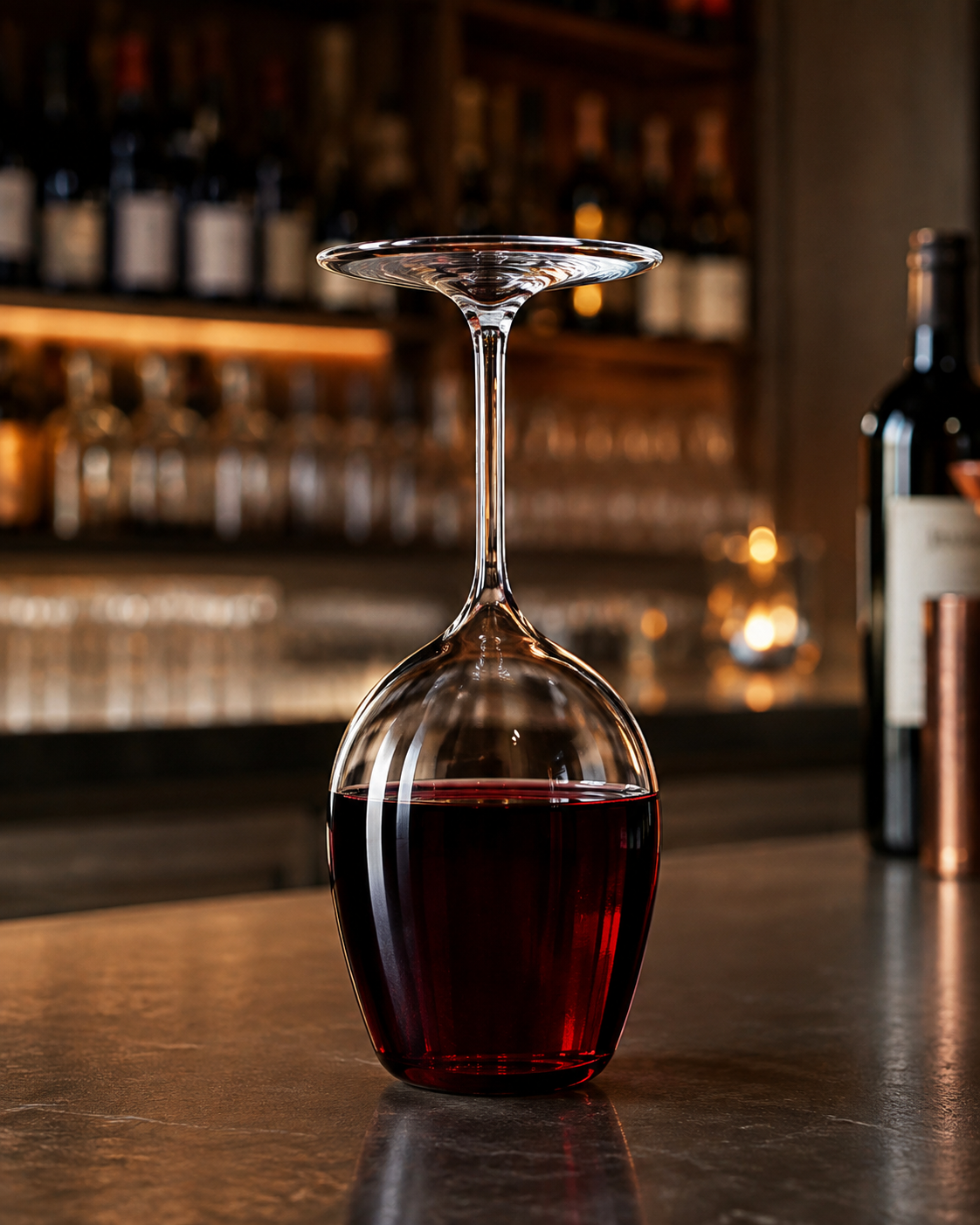 Obrnuta čaša za vino Mikamax 375 ml s efektnim upside-down dizajnom. Idealna za wine barove, restorane, beach barove i originalno posluživanje vina.