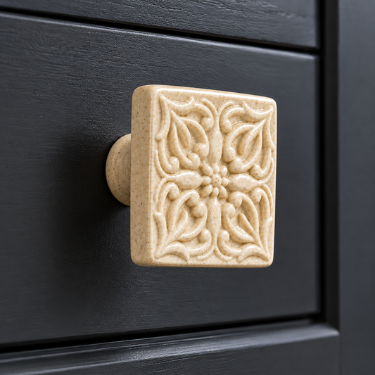 Keramička ručkica za namještaj 4 × 4 cm – Beige Flower