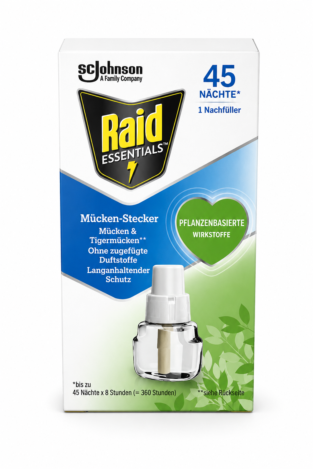 Raid Essentials, punjenje protiv komaraca, Raid punjenje 23 ml, električni aparat protiv komaraca, sredstvo protiv komaraca, zaštita od komaraca, zaštita od tigrastih komaraca, Raid refill, punjenje za električni aparat, sredstvo protiv komaraca za stan, sredstvo protiv komaraca za apartman, zaštita od komaraca u hotelu, sredstvo protiv komaraca bez mirisa, biljni aktivni sastojci, dugotrajna zaštita od komaraca, zaštita do 45 noći, 360 sati zaštite, sredstvo protiv insekata, kućni insekticid, Raid Essentia
