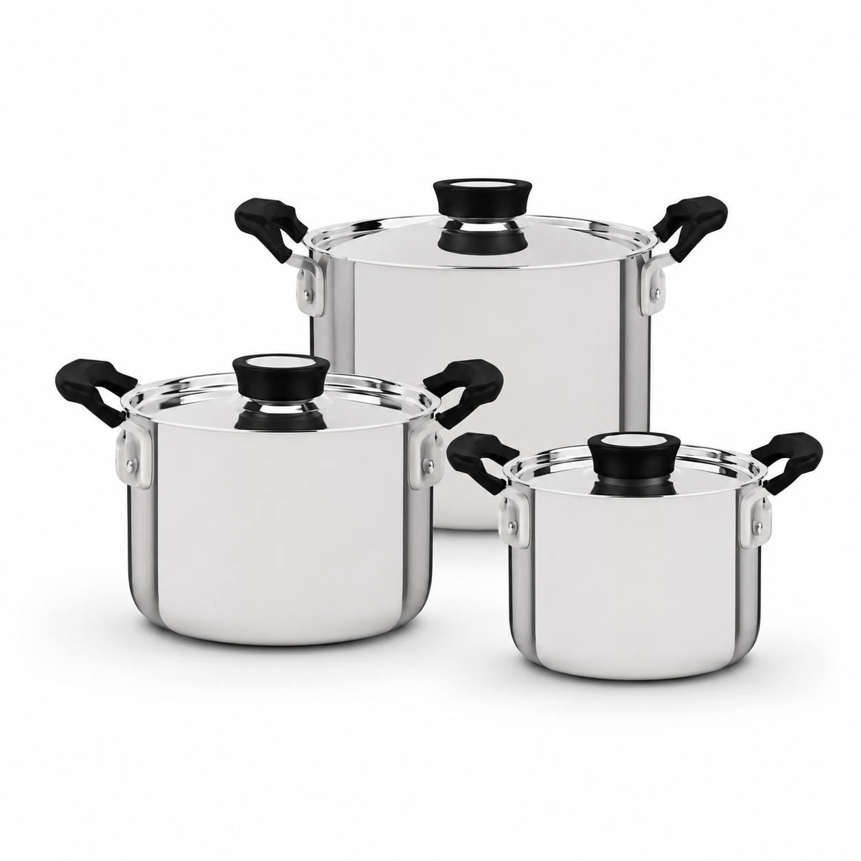 Tramontina TecnoHeat, Tramontina lonci, set inox lonaca, inox lonci s poklopcem, Made in Brazil, brazilski lonci, inox posuđe, set posuđa, lonci za indukciju, indukcijski lonci, lonci za plin, lonci za električni štednjak, lonci za staklokeramiku, troslojno dno, tri ply dno, inox kuhinjsko posuđe, kvalitetni lonci, profesionalni lonci, premium inox posuđe, kuhinjski lonci, set od 3 lonca, Tramontina Hrvatska, inox lonac s poklopcem, moderno posuđe, posuđe za kuhanje, dugotrajni lonci, energetski učinkovito 