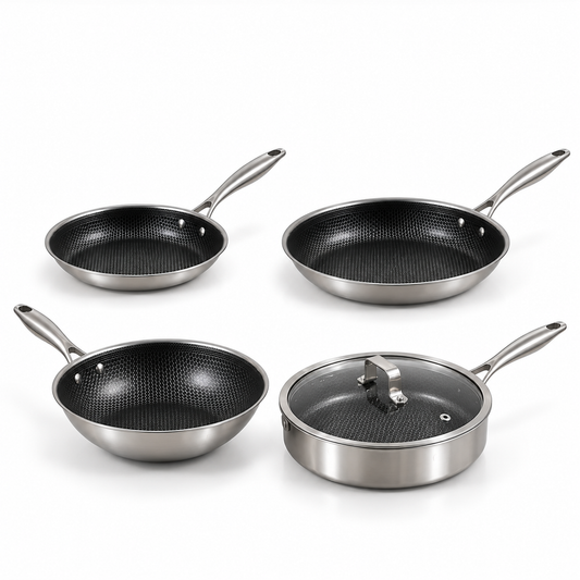 Za kupce koji traže inox tave u Hrvatskoj, indukcijske tave u Splitu, kvalitetno posuđe za kuhanje, wok tavu, duboku tavu s poklopcem ili profesionalno kuhinjsko posuđe, Hexagonal Hybrid kolekcija dostupna je putem NIRS Opreme u Splitu i online na NIRS webshopu, uz dostavu diljem Hrvatske.