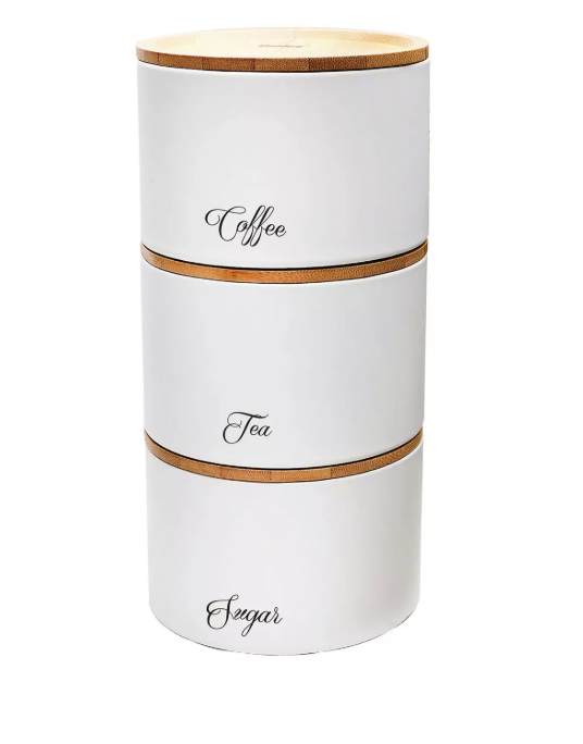 Set metalnih posuda s bambus poklopcem – Coffee / Tea / Sugar