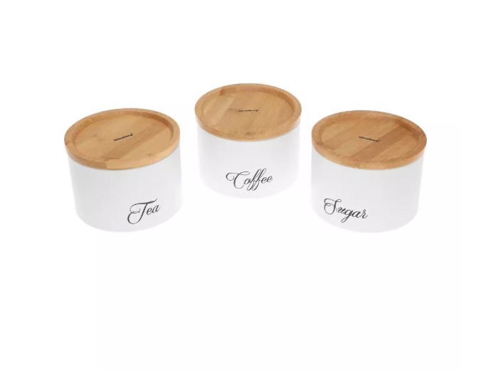 Set metalnih posuda s bambus poklopcem – Coffee / Tea / Sugar