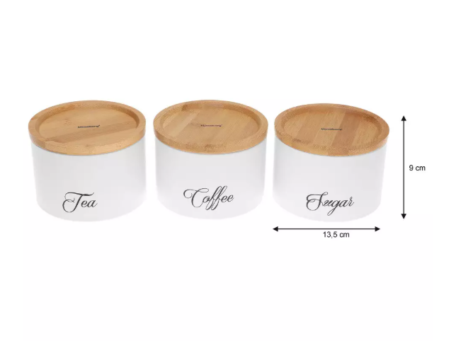 Set metalnih posuda s bambus poklopcem – Coffee / Tea / Sugar