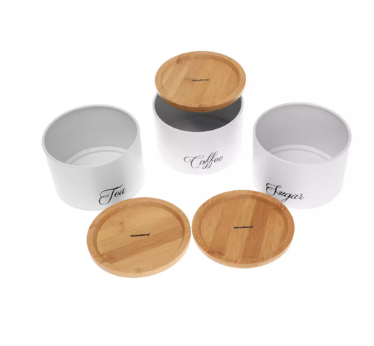 Set metalnih posuda s bambus poklopcem – Coffee / Tea / Sugar