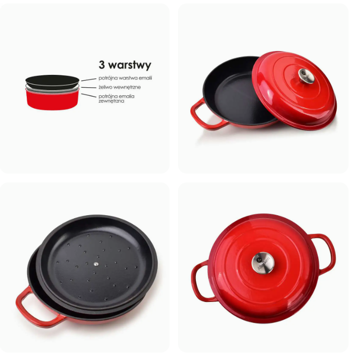 Crvena teća od lijevanog željeza s poklopcem 26cm