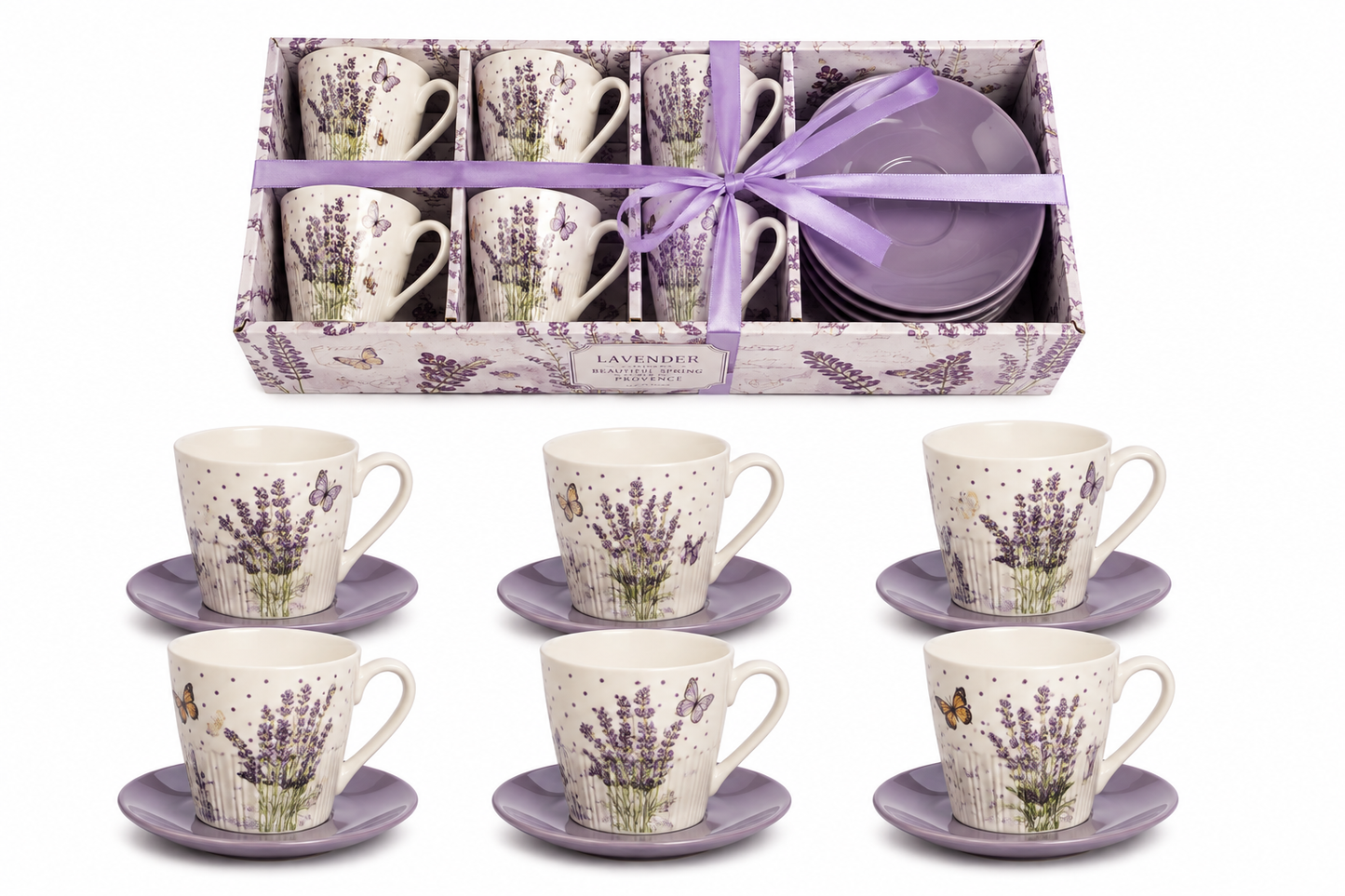 šalice lavanda, šalice s lavandom, Lavanda By Nida, By Nida šalice, set šalica lavanda, porculanske šalice, šalice 220 ml, set šalica s tanjurićima, 6 šalica s tanjurićima, poklon set šalica, poklon za mamu, poklon za baku, poklon za prijateljicu, poklon za učiteljicu, poklon za kolegicu, poklon za ženu, poklon za rođendan, poklon za Majčin dan, poklon za useljenje, ideje za poklone, originalan poklon za ženu, poklon s lavandom, ljubičaste šalice, šalice za kavu, šalice za čaj, porculanski set za kavu, medi