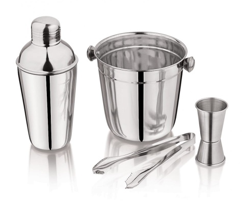 bartending set 4u1, koktel set od čelika, KINGHoff KH-1706, shaker set, kanta za led s hvataljkama, cocktail shaker set, bar oprema set, set za pripremu koktela, bar poklon, bartending set webshop, koktel set poklon kutija, inox set za piće
