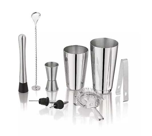 bartending set 9 dijelova, KINGHoff KH-1708, cocktail shaker set, shaker 750 ml, shaker 600 ml, jigger 30/60 ml, bar žlica, sito za koktele, bar oprema set, poklon za ljubitelje koktela, set za miksanje pića, bar pribor, inox set za bar, EAN 5908287217089
