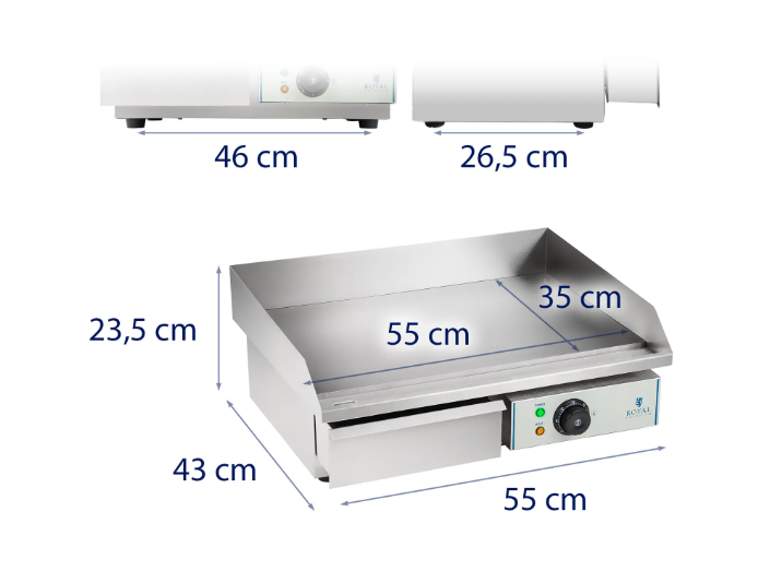 Električni roštilj s glatkom pločom 55 cm – Royal Catering 3.0 kW 🔥