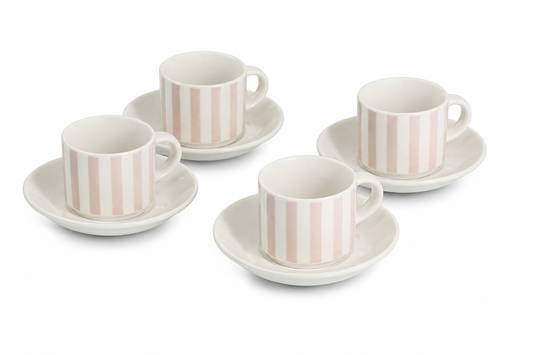 espresso set, set šalica za espresso, espresso šalice, šalice za espresso s tanjurićima, porculanski espresso set, Stripes espresso set, espresso set 8 dijelova, set 4 šalice 4 tanjurića, šalice za kavu, šalice za kratku kavu, male šalice za kavu, bež espresso šalice, bijele espresso šalice, prugaste espresso šalice, porculanske šalice za kavu, šalice za apartmane, espresso set za apartmane, šalice za kafiće, šalice za restorane, šalice za hotele, oprema za apartmane, oprema za kuhinju, oprema za kafiće, op