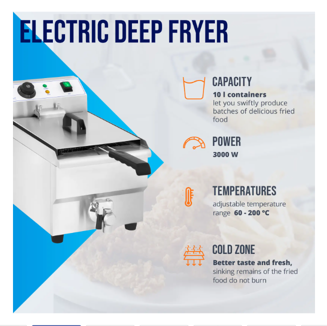 Električna friteza 10 L s odvodnom slavinom – Royal Catering 3000 W