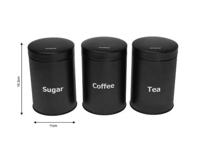 🖤 Set metalnih posuda Klausberg – Coffee / Tea / Sugar (3 kom)