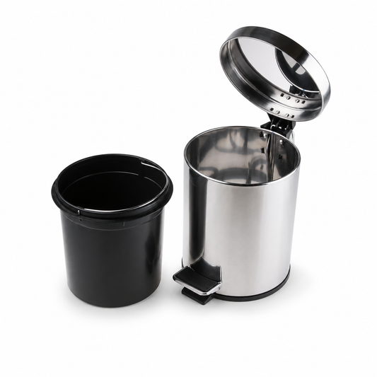 inox kanta 5 L, kanta za otpad 5 litara, inox kanta za smeće, kanta s pedalom, kanta za smeće s pedalom, mala kanta za otpad, metalna kanta za smeće, kanta za kupaonicu, kanta za WC, higijenska kanta, hotelska kanta za otpad, kanta za apartmane, kanta za sanitarni prostor, inox kanta s poklopcem, koš za otpatke 5 L, profesionalna kanta za otpad.