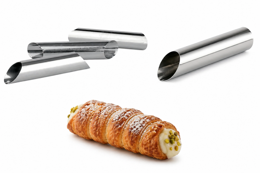 kalupi za cannole, inox kalupi za cannole, set kalupa za cannole, kalupi za talijanske cannole, kalupi za sicilijanske cannole, cijevi za cannole, inox cijevi za tijesto, kalupi za krem role, kalupi za punjene rolice, kalupi za lisnato tijesto, set 3 kalupa, kalupi 12,5 cm, kalupi promjera 2,5 cm, Quttin kalupi za cannole, nehrđajući čelik kalupi, kalupi za pečenje cannola, kalupi za prženje cannola, profesionalni kalupi za slastičarstvo, slastičarski pribor, pribor za izradu cannola, kalupi za deserte, kal