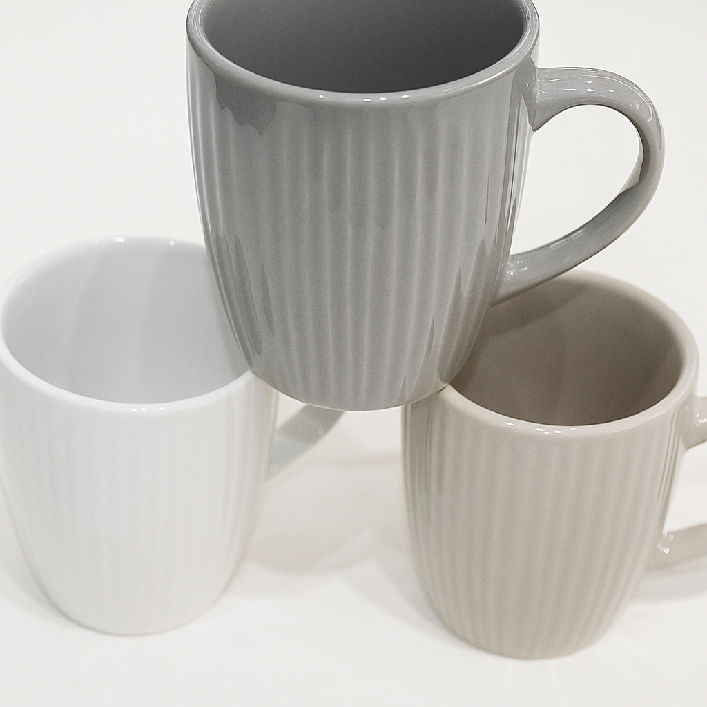 keramička šalica, šalica za kavu, šalica za čaj, moderna šalica, prugasta šalica, elegantna šalica, kuhinjsko posuđe, šalica za ured, šalica za restoran, NIRS posuđe, keramičko posuđe, neutralna šalica, bež šalica, siva šalica, bijela šalica, posuđe za kafiće, šalica set, elegantno posuđe, šalica za ugostiteljstvo, kvalitetna šalica, minimalistička šalica