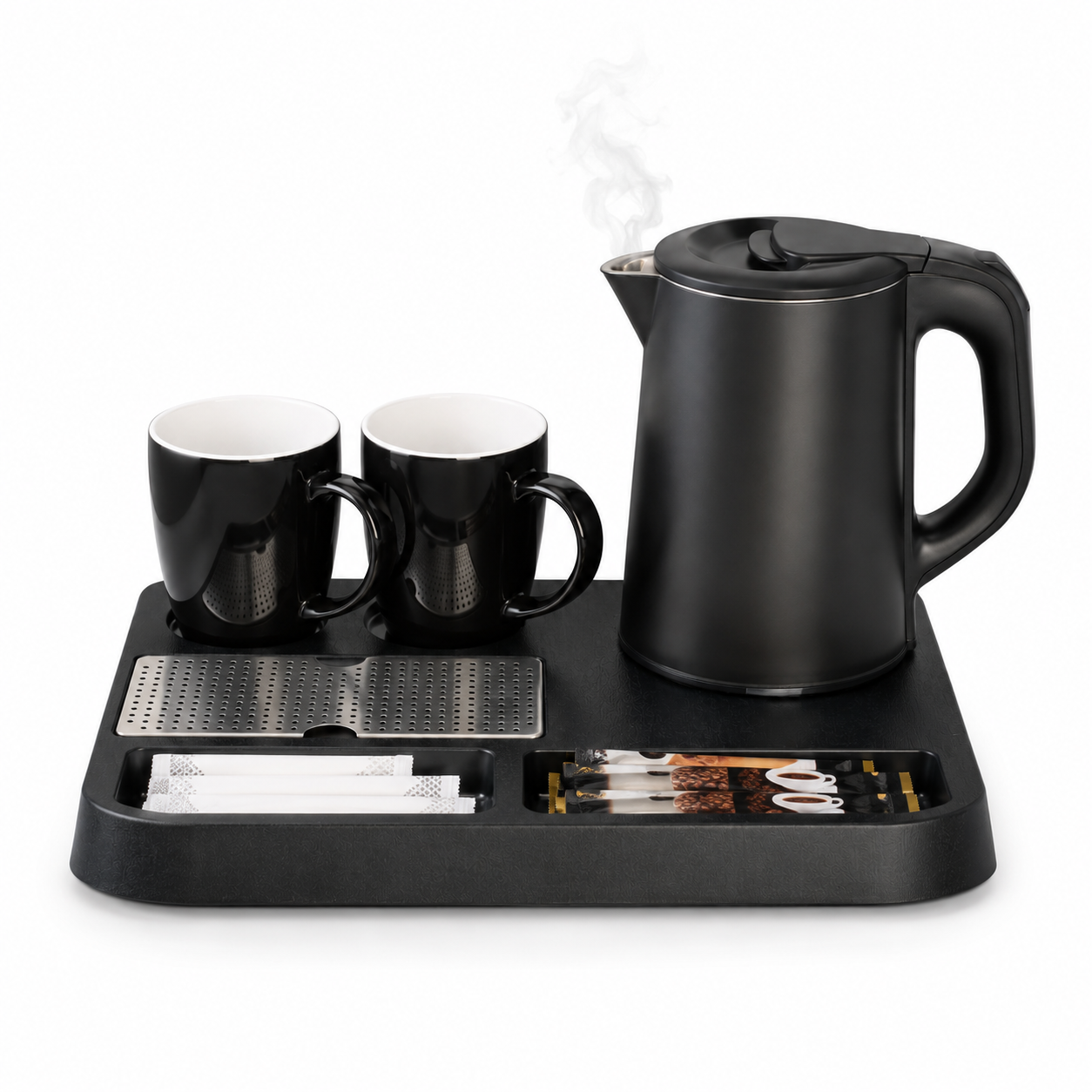 kuhalo za vodu za hotele, hotelsko kuhalo za vodu, kuhalo za apartmane, kuhalo za sobe za goste, EVA WK9102, water kettle station, kuhalo 0,8 L, crno kuhalo za vodu, kuhalo sa šalicama, set kuhalo i šalice, kuhalo za čaj, kuhalo za kavu, hotelska oprema, oprema za apartmane, oprema za iznajmljivače, oprema za sobe, mini bar oprema, kuhalo za recepciju, kuhalo za vile, kuhalo za smještaj, profesionalno kuhalo za vodu, kuhalo s dvostrukom stijenkom, kuhalo od nehrđajućeg čelika, soft touch kuhalo, keramičke š