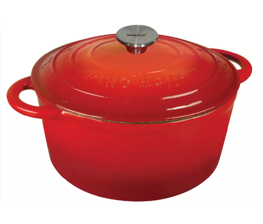 lonac od lijevanog željeza, crveni guseni lonac, emajlirani lonac, Kinghoff KH-1614, lonac za pećnicu, gus lonac, lonac za sporo kuhanje, variva i gulaši, lonac za indukciju, lonac za pečenje kruha, tradicionalno kuhanje