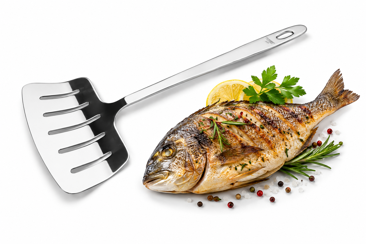 lopatica za ribu, široka lopatica za ribu, inox lopatica, lopatica za okretanje ribe, lopatica za riblje filete, profesionalna lopatica, kuhinjska lopatica inox, lopatica s prorezima, pribor za ribu, pribor za prženje, pribor za posluživanje ribe, lopatica za tavu, metalna lopatica, ugostiteljski pribor, oprema za riblji restoran, oprema za konobe, profesionalni kuhinjski pribor, inox kuhinjski pribor, lopatica Gala, ugostiteljska oprema Split, NIRS Oprema.