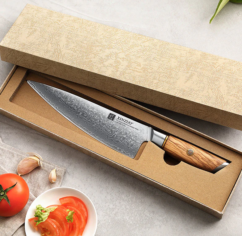 Nož XINZUO B37-CS Damascus 73 sloja – maslinovo drvo