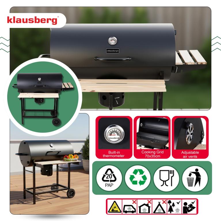 Klausberg KB-9033, roštilj na ugljen, BBQ roštilj, veliki roštilj na ugljen, roštilj s poklopcem, roštilj s termometrom, vrtni roštilj, roštilj za terasu, roštilj za apartmane, roštilj za kuću za odmor, roštilj za vile, roštilj za kamp, roštilj za ugostiteljstvo, roštilj za 6 do 10 osoba, roštilj s policama, roštilj s kotačima, čelični roštilj, roštilj s rešetkom 70x35, roštilj s dodatnom rešetkom, roštilj s regulacijom zraka, roštilj s posudom za pepeo, oprema za roštiljanje, vrtna oprema, oprema za apartm
