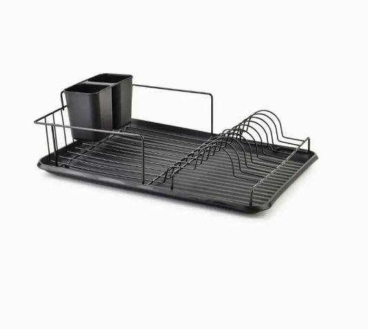 ocjeđivač za suđe, metalni ocjeđivač, crni ocjeđivač, ocjeđivač s plastičnom podlogom, držač za tanjure, držač za pribor, organizator za kuhinju, sušilo za suđe, moderna kuhinjska oprema, Mondex ocjeđivač, Allesken kuhinjski pribor, kuhinjski dodatak, sušilo za tanjure