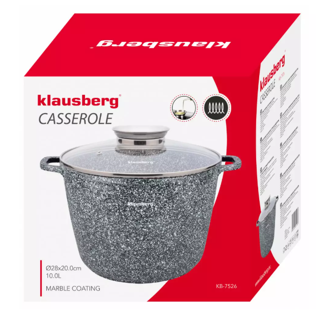 KLAUSBERG Pentola In Marmo 28 Cm 6.5 Lt - Rivestimento Antiaderente In Ceramica, Adatta A Induzione