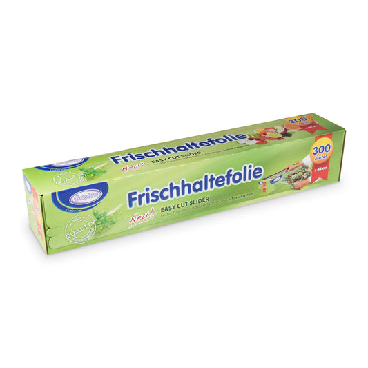 prijanjajuća folija, pvc folija za hranu, folija za ugostiteljstvo, kuhinjska folija s rezačem, folija za pakiranje hrane, profesionalna folija 44 cm, pvc folija 300 m, ugostiteljska oprema Hrvatska, horeca oprema, folija za hotele i restorane

