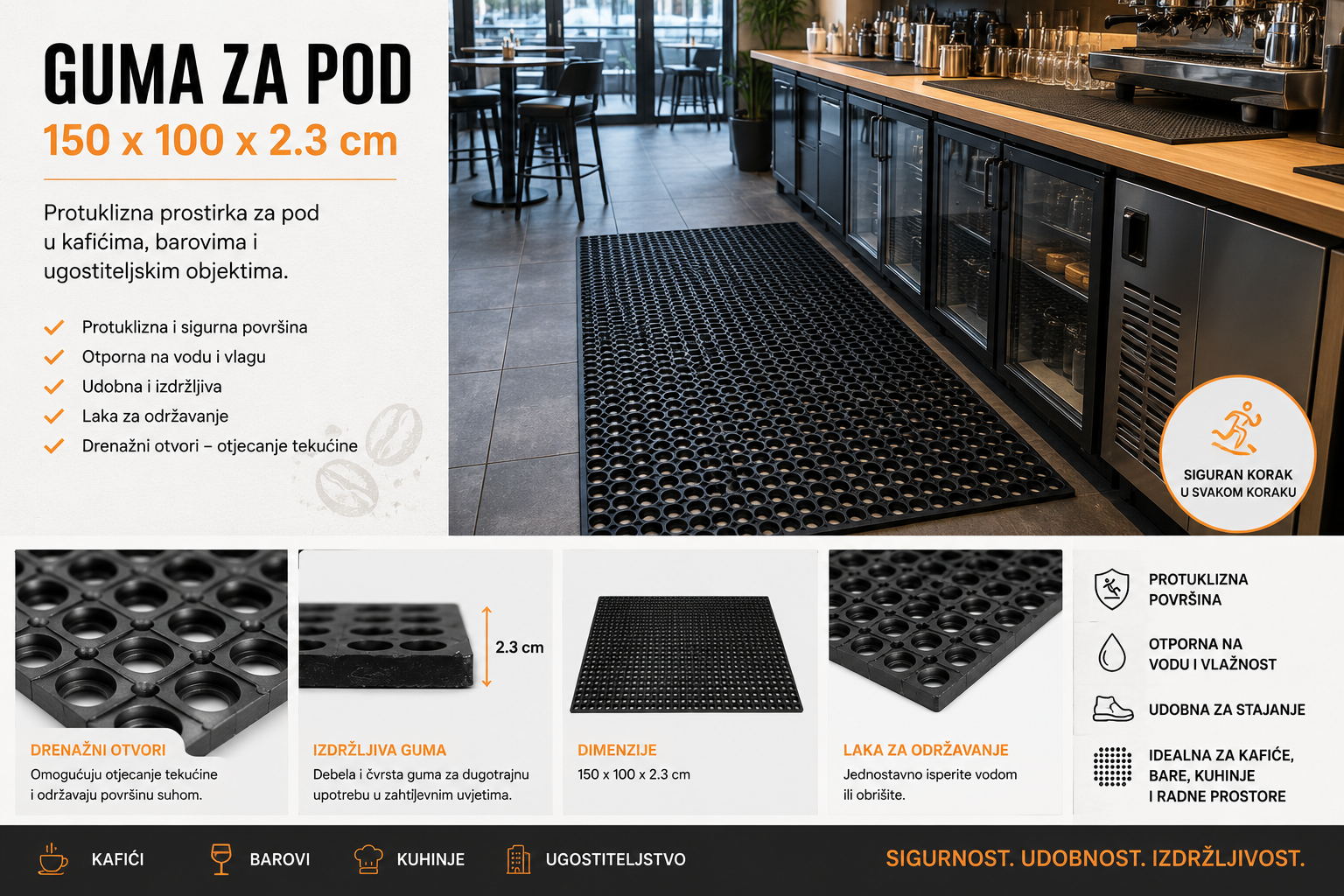 protuklizna guma za pod, guma za pod, gumena podloga za pod, podna guma za kafić, guma za šank, podloga za šank, protuklizna podloga za šank, guma za bar, podloga za bar, gumena podloga za kafić, protuklizna podloga za kafić, guma za ugostiteljstvo, podna podloga za ugostiteljstvo, guma za restoran, guma za kuhinju, podloga za profesionalnu kuhinju, protuklizna guma za kuhinju, gumena podloga za mokre površine, podloga protiv klizanja, crna gumena podloga, guma 150x100 cm, podna guma 150x100, ugostiteljska 