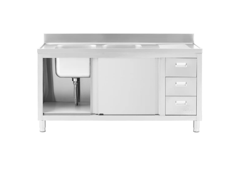 Profesionalni inox sudoper s ormarićem i 2 umivaonika – Royal Catering 160×60 cm 🧼