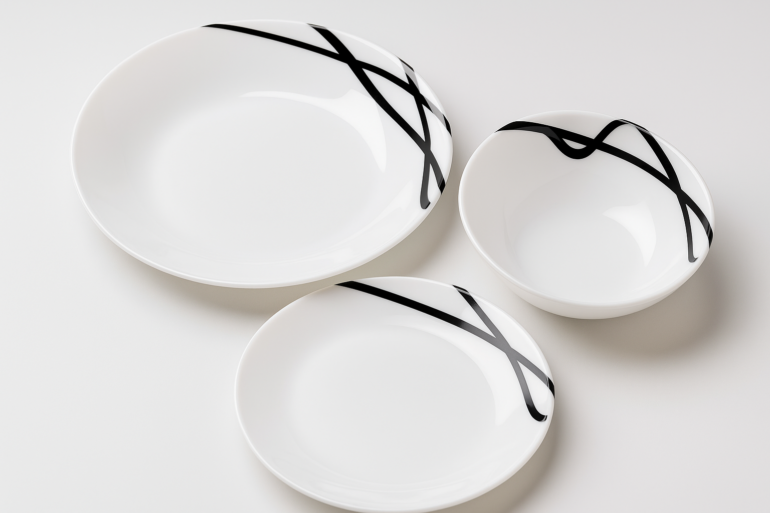 tanjur bijeli, tanjur s crnim linijama, moderni tanjuri, tanjur za juhu, tanjur za glavno jelo, tanjur za kolače, opal staklo, set tanjura, tanjuri za restoran, horeca oprema, posuđe za apartmane, minimalistički dizajn, elegantni stol, tanjur 25 cm, tanjur 20 cm, tanjur 18 cm, tanjuri bijeli dekor, tanjur s uzorkom, crno bijeli tanjur, servisi za jelo, opal glass plate, durable plate, everyday dining, modern tableware, elegant dish, stylish dinnerware, home decor, poklon za kuću