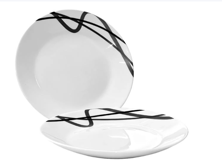 tanjur bijeli, tanjur s crnim linijama, moderni tanjuri, tanjur za juhu, tanjur za glavno jelo, tanjur za kolače, opal staklo, set tanjura, tanjuri za restoran, horeca oprema, posuđe za apartmane, minimalistički dizajn, elegantni stol, tanjur 25 cm, tanjur 20 cm, tanjur 18 cm, tanjuri bijeli dekor, tanjur s uzorkom, crno bijeli tanjur, servisi za jelo, opal glass plate, durable plate, everyday dining, modern tableware, elegant dish, stylish dinnerware, home decor, poklon za kuću