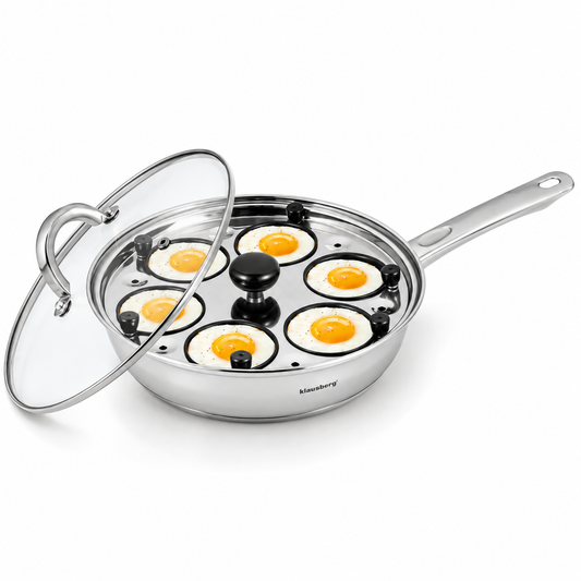 tava za poširanje jaja, tava za poširana jaja, tava za jaja Benedict, Klausberg KB-7607, tava sa 6 posudica za jaja, inox tava 24 cm, tava za kuhanje na pari, tava za doručak, tava za indukciju, profesionalna tava za jaja, oprema za hotelski doručak, ugostiteljska oprema Split, webshop ugostiteljske opreme, NIRS oprema.