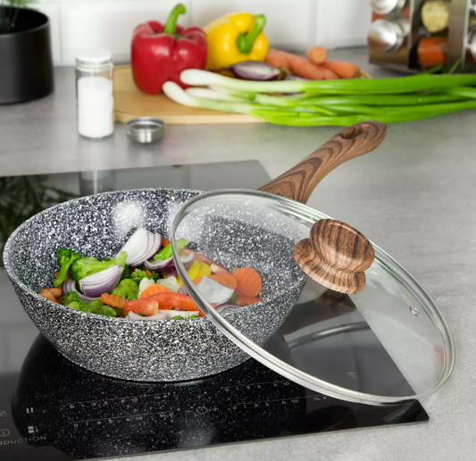 Wok tava s poklopcem - 28 cm - Grey Marble
