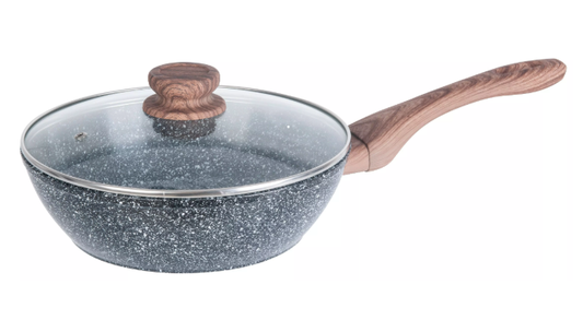 wok tava s poklopcem, wok 28 cm, Kinghoff tava, mramorni premaz, keramički wok, aluminijska tava, wok za indukciju, neprianjajuća tava, kuhinjski pribor, wok s poklopcem, tava za stir-fry, zdravo kuhanje